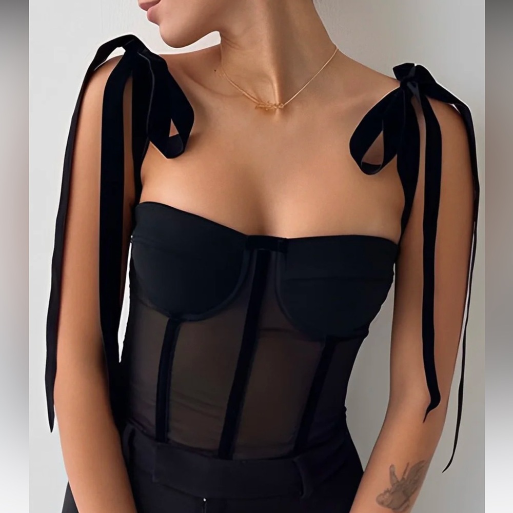 Tied Mesh Corset Crop